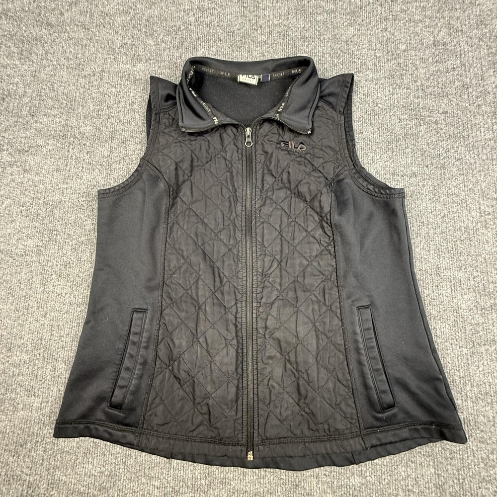 Fila Sport Vest Womens Large Black Quilted Full Zip Running Jacket Layer